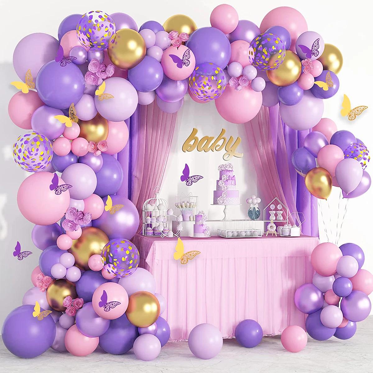 Purple Pink Butterfly Balloon Garland Arch Kit Wedding Birthday Party Decoration Kids Confetti Latex Baloon Baby Sho